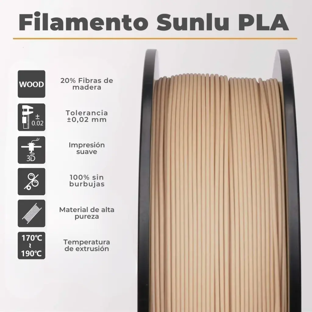 Filamento PLA Madera SUNLU 1.75 mm – 1kg Efecto Madera Real para Impresión 3D (1).webp
