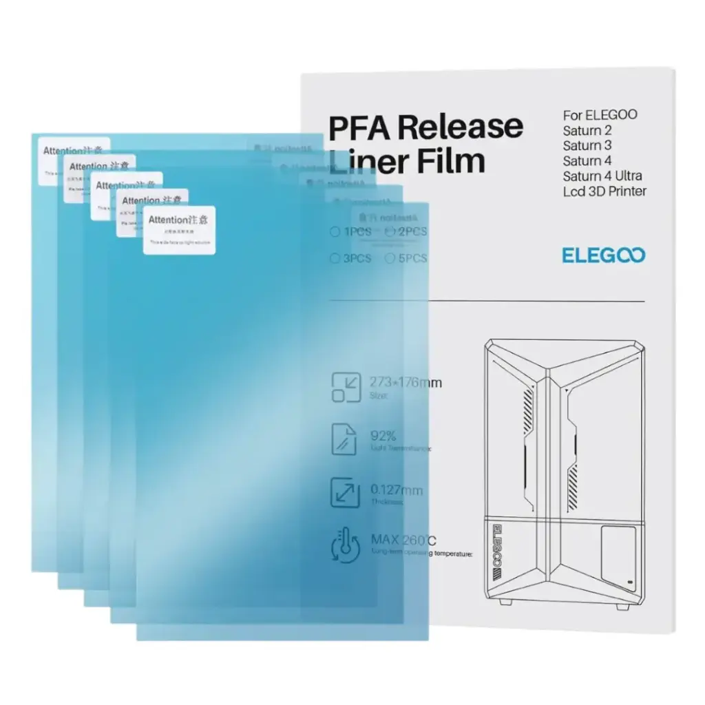 PFA Film ELEGOO – 273×176×0.127 mm – 5 piezas – Compatible con tanques de hasta 263×166 mm