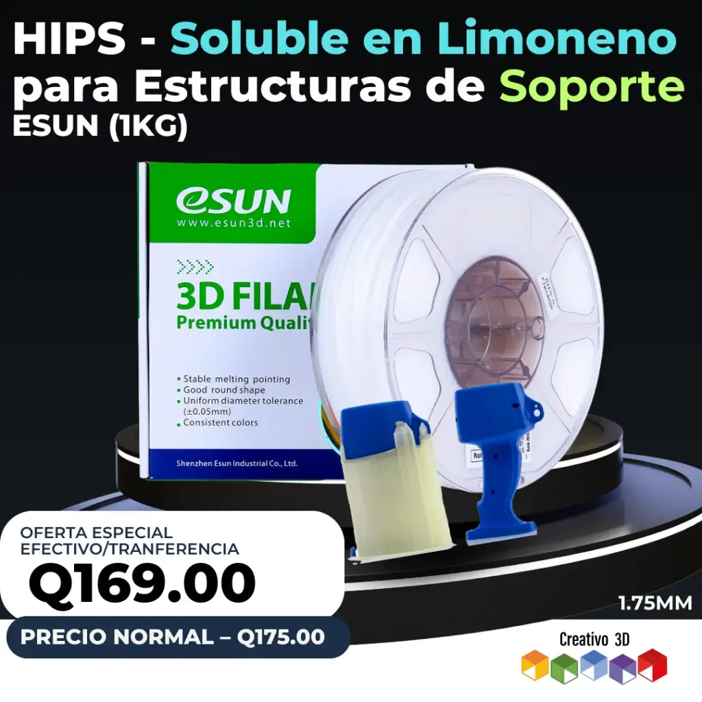 eSun Filamento HIPS – Soluble en limoneno – Ideal para Estructuras de Soporte