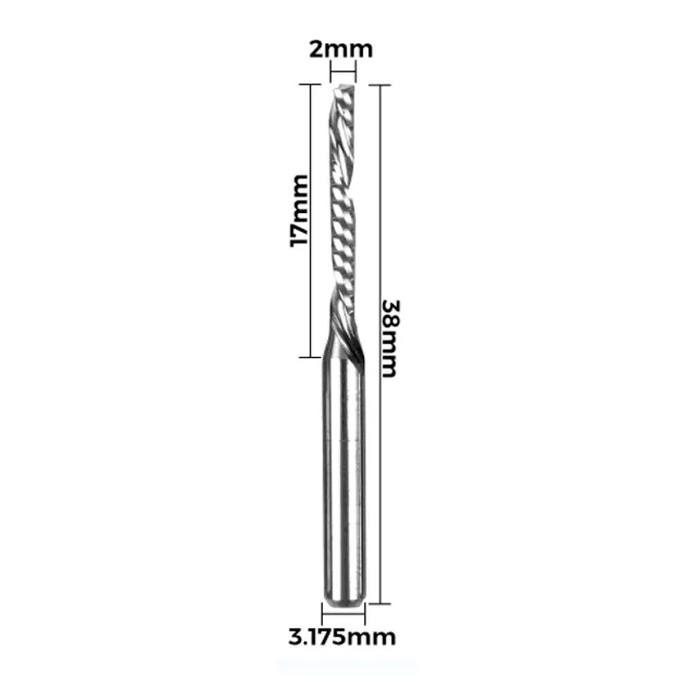 Twotrees Fresa Espiral Izquierda de Borde Único – Vástago 3.175 mm (3.175x2x17x38mm)