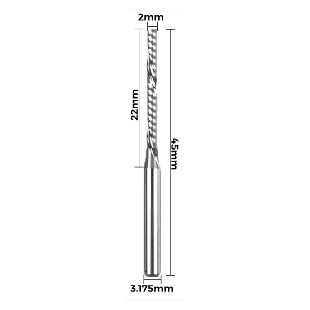 Twotrees Fresa Espiral Izquierda de Borde Único – Vástago 3.175 mm (3.175×3.175x22x45mm)