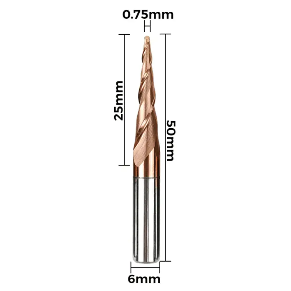 Fresa Espiral de Punta Esférica Cónica Doble Filo Twotrees – Vástago 6 mm (6xR0.75x25x50)