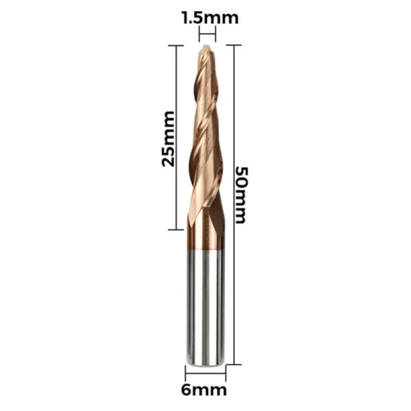 Fresa Espiral de Punta Esférica Cónica Doble Filo Twotrees – Vástago 6 mm (6xR1.5x25x50)