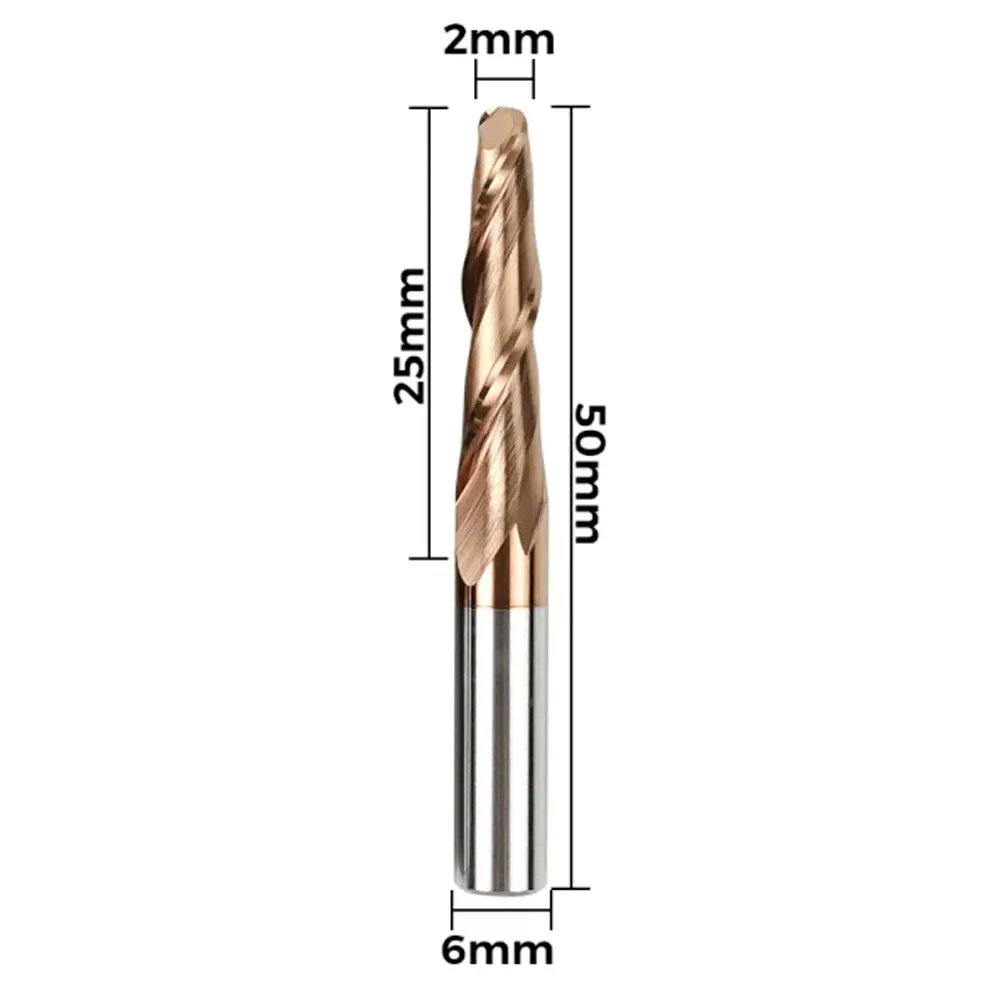 Fresa Espiral de Punta Esférica Cónica Doble Filo Twotrees – Vástago 6 mm (6xR2.0x25x50)