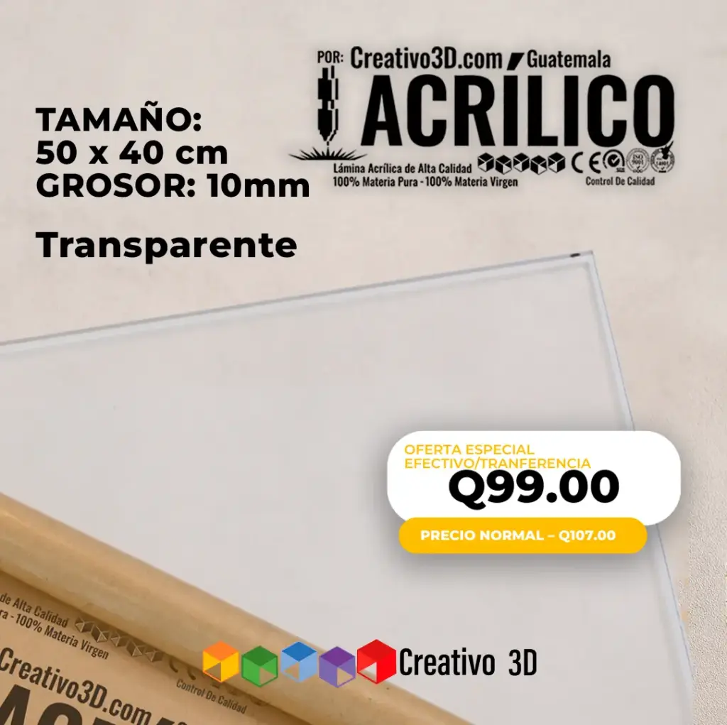 Plancha de Acrílico Transparente de 50 x 40 cm – 10mm