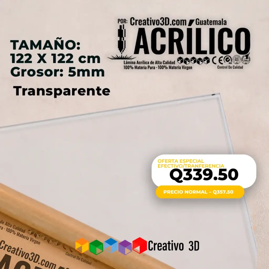 Plancha de Acrílico Transparente de 122 x 122 cm – 5mm