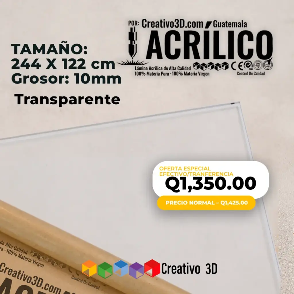 Plancha de Acrílico Transparente de 244 x 122 cm – 10mm