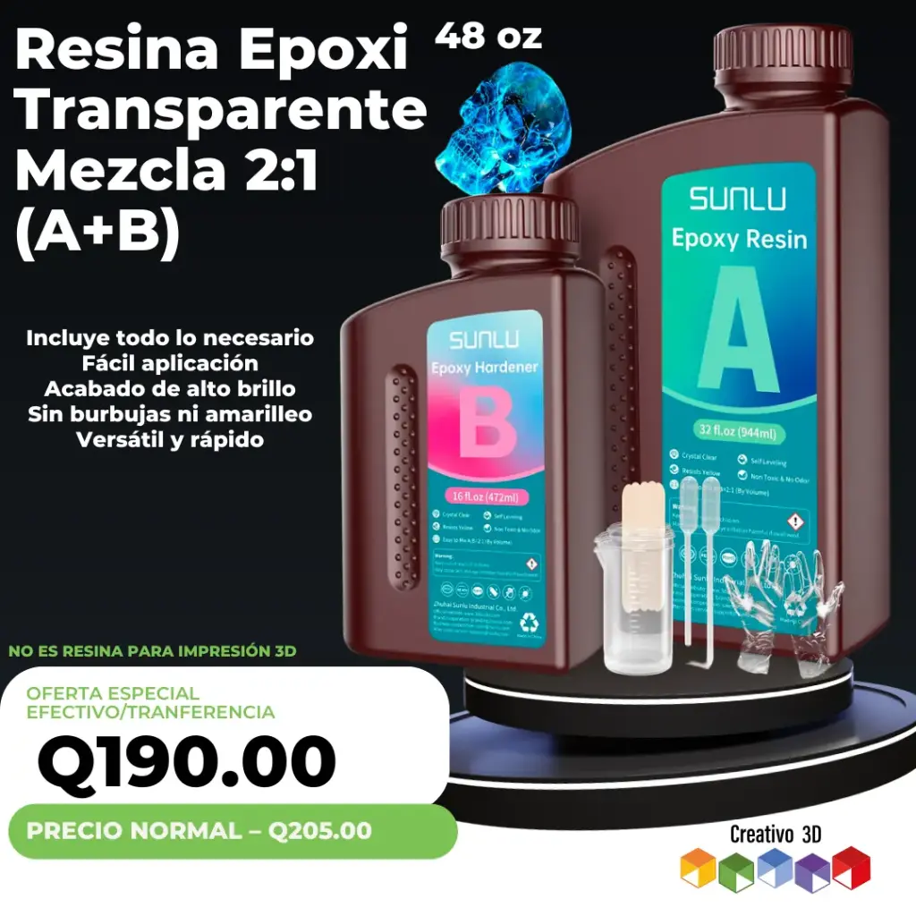 SUNLU Resina Epoxi Transparente 48 oz – Mezcla 2:1 (A+B) - (No es para Impresión 3D)