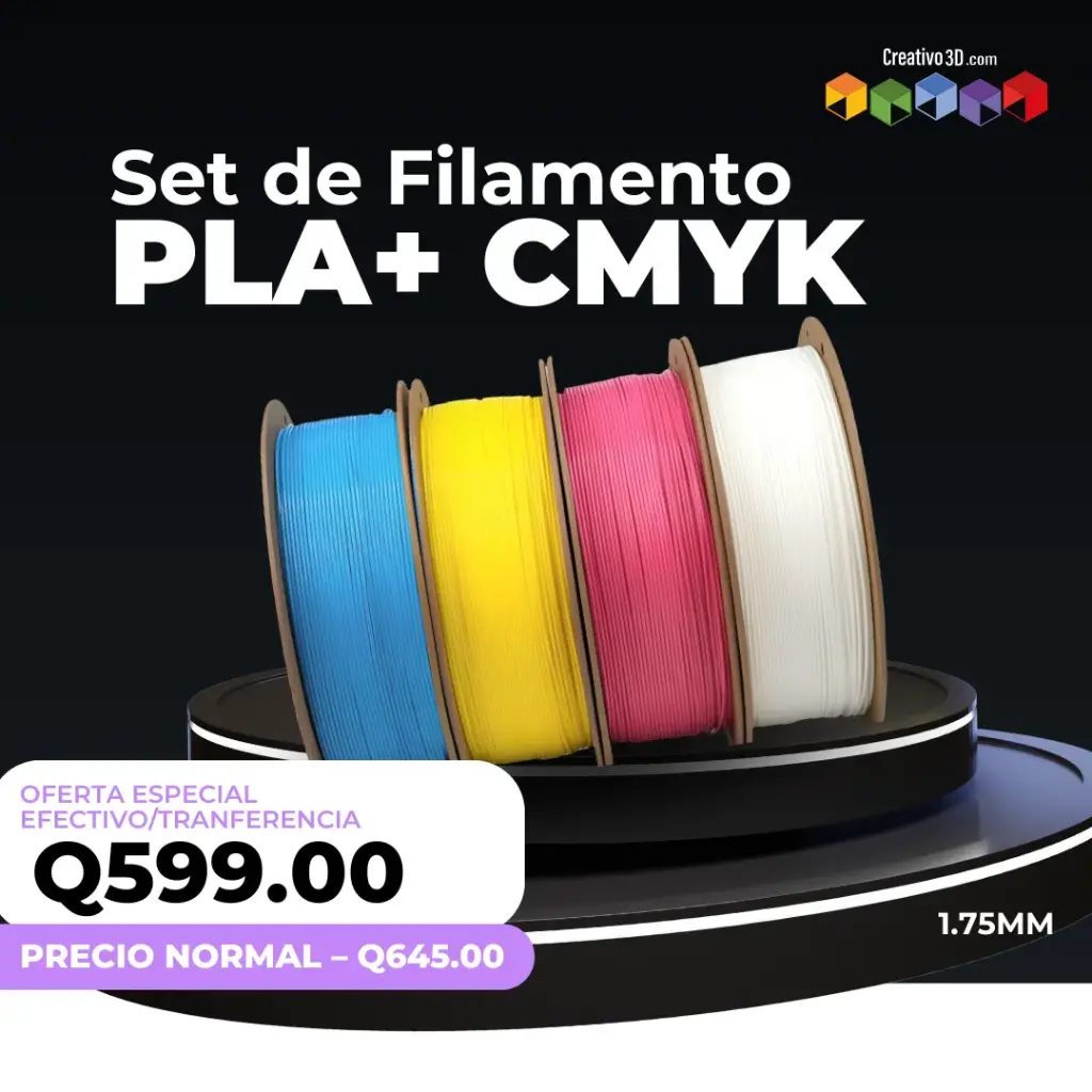 Set de Filamento PLA+ CMYK (Cian, Magenta, Amarillo y Blanco) para Litofanías Multi-color