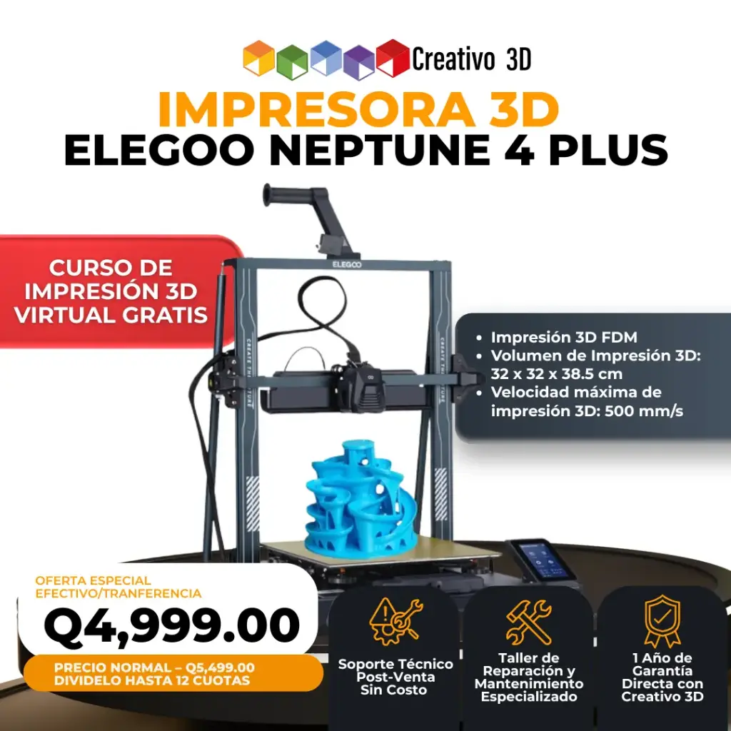 Impresora 3D Elegoo Neptune 4 Plus – Ultra Velocidad y Volumen (32 x 32 x 38.5 cm)