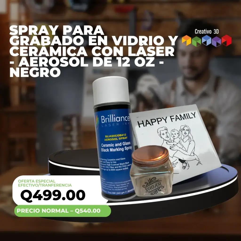 Spray para Grabado en Vidrio y Cerámica con Láser – Aerosol de 12 oz – Negro