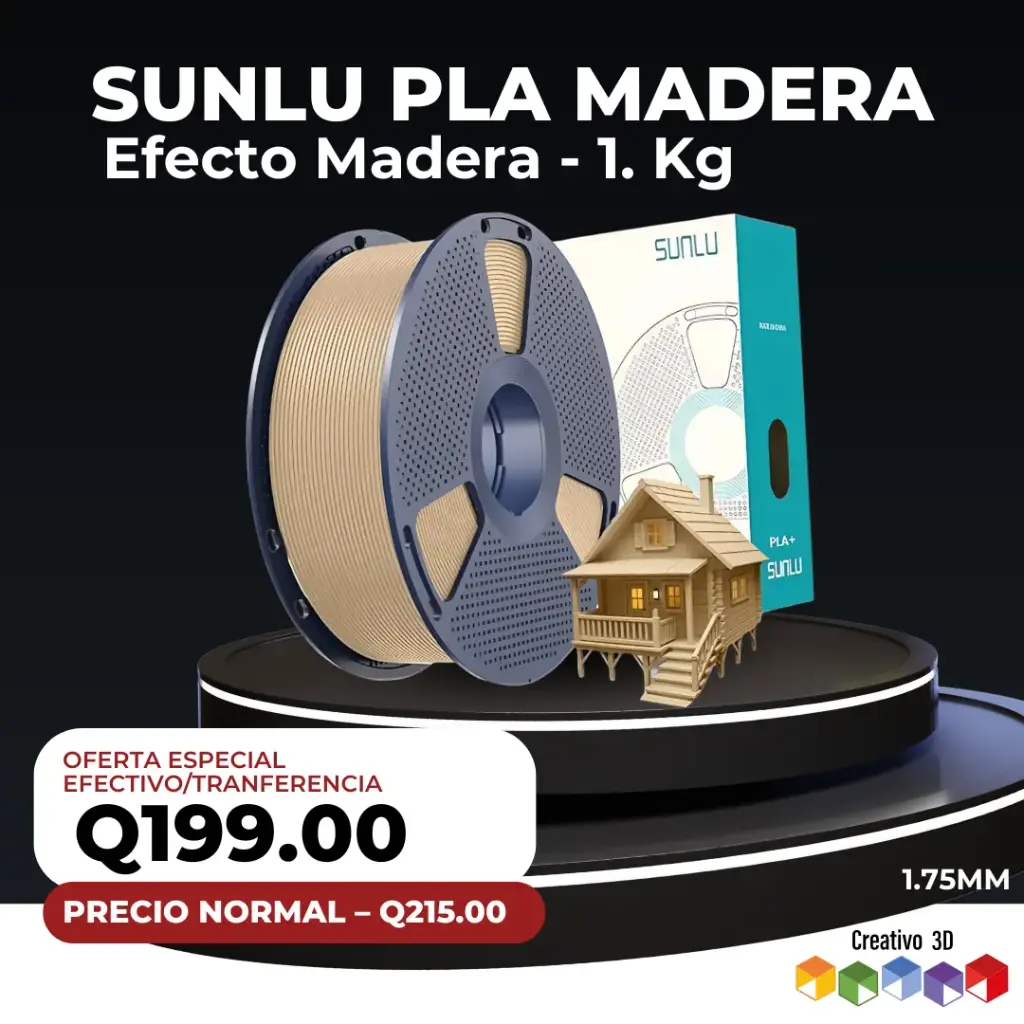 Filamento PLA Madera SUNLU 1.75 mm – 1kg | Efecto Madera Real para Impresión 3D