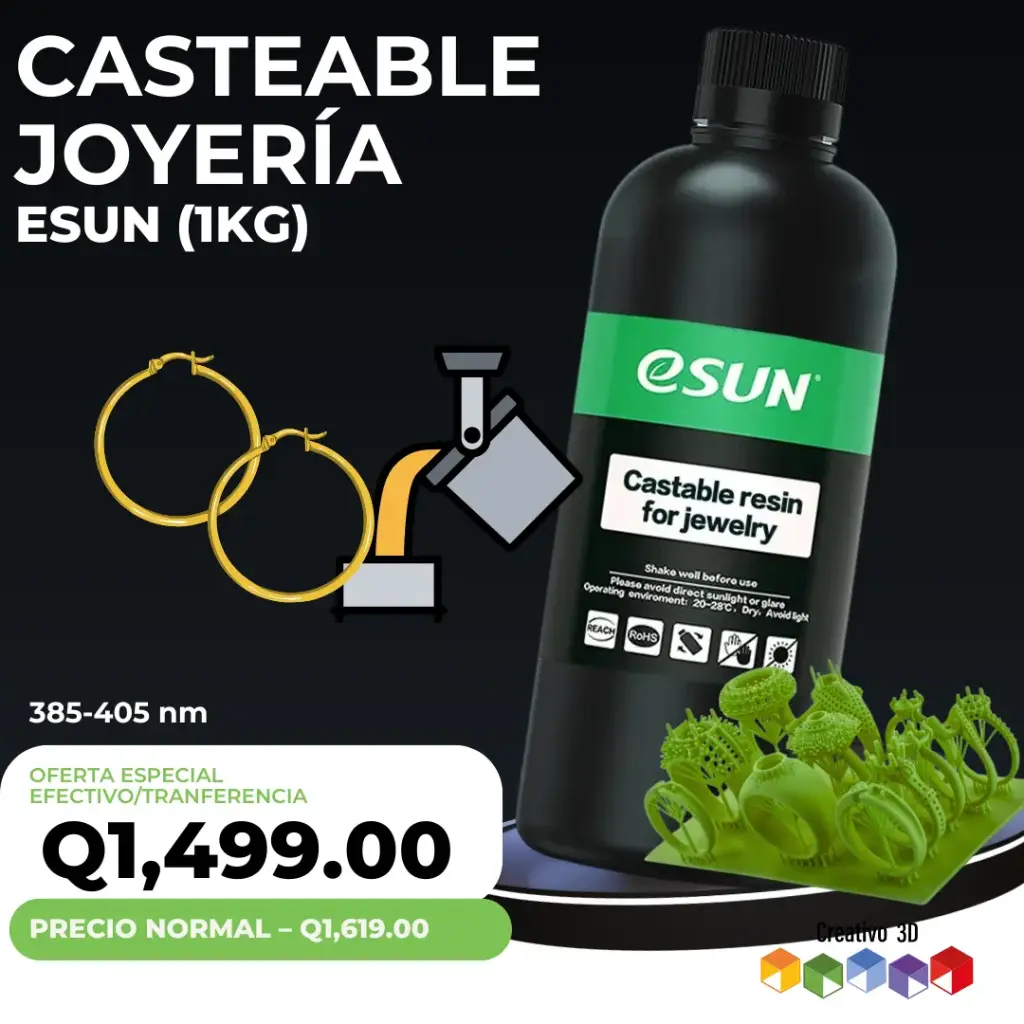 Resina eSun UV Casteable para Joyería – 1.0 KG (405 nm) Verde