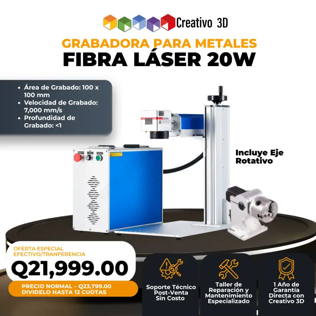 Grabador Láser para Metales – Fibra Láser de 20W – 100×100 mm