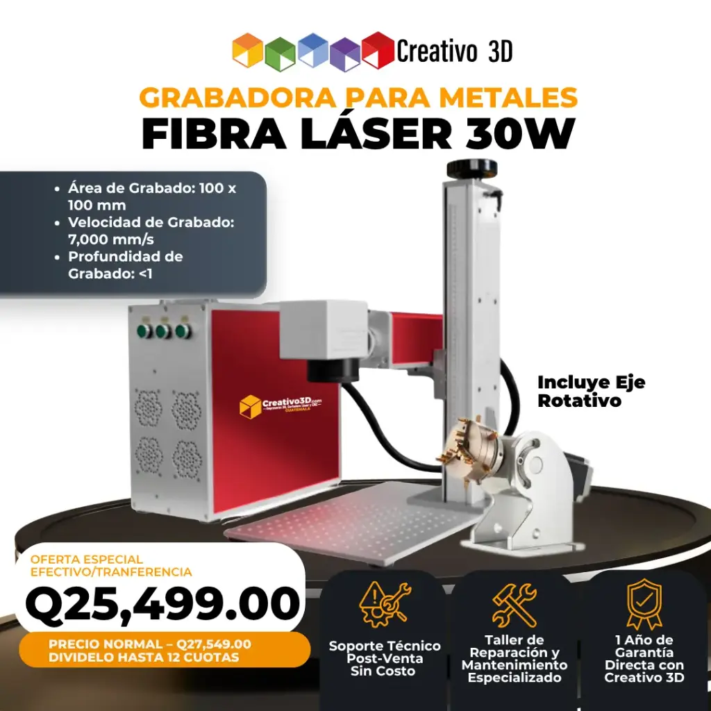 Grabador Láser para Metales – Fibra Láser de 30W – 100×100 mm