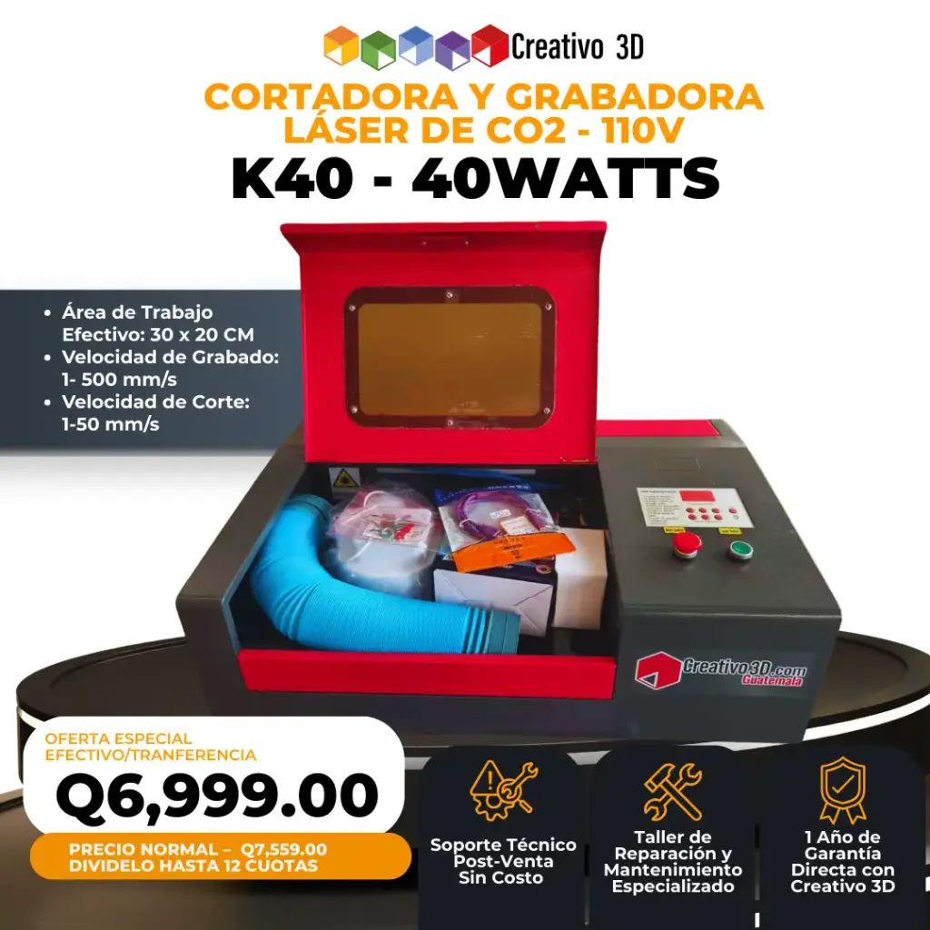 Cortadora y Grabadora Láser K40 – CO2 40Watts (30×20 cm) – 110V
