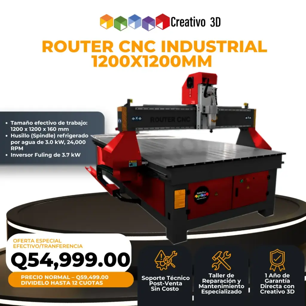Router CNC Industrial 1200x1200mm con spindle refrigerado por agua de 3.0kW – 24,000 RPM