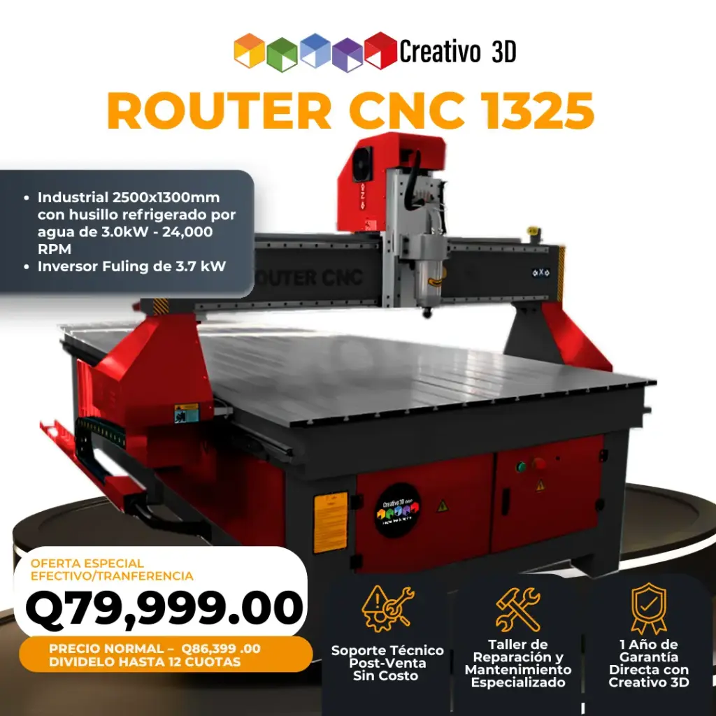 Router CNC 1325 – Industrial 2500x1300mm con spindle refrigerado por agua de 3.0kW – 24,000 RPM