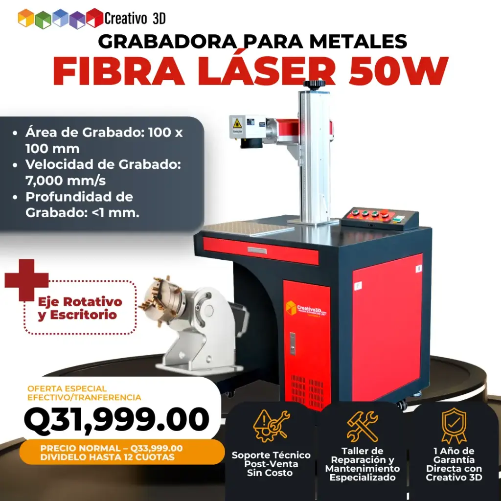 Grabador Láser para Metales – Fibra Láser de 50W – 100×100 mm (Más vendido)