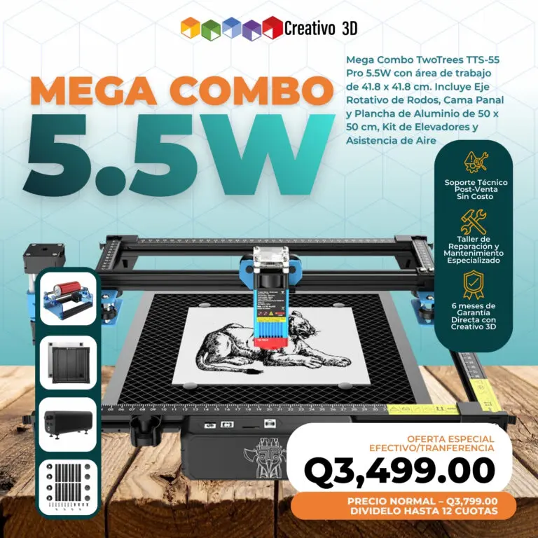 Mega Combo TTS 55 Pro + Eje Rotativo de Rodos + Asistencia de Aire + Cama Panal 50×50 cm + Plancha Aluminio 50×50 cm + Elevadores