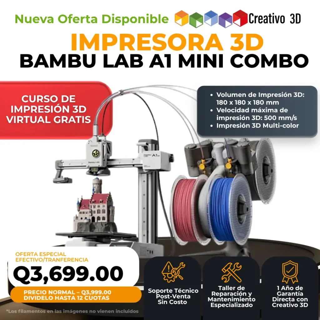 BambuLab – A1 Mini Combo Impresora 3D MultiColor de Ultra Velocidad y Ultra Calidad