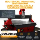 Router CNC 1325 – Industrial 2500x1300mm con cama al vacío, cuchulla oscilante y spindle refrigerado por agua de 3.0kW – 24,000 RPM