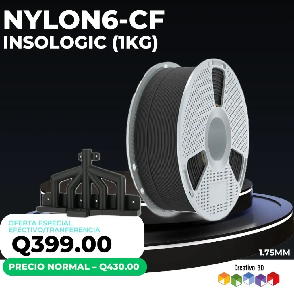 Inslogic PA6-CF Black 1.75 mm – Filamento Nylon con Fibra de Carbono (1 kg)