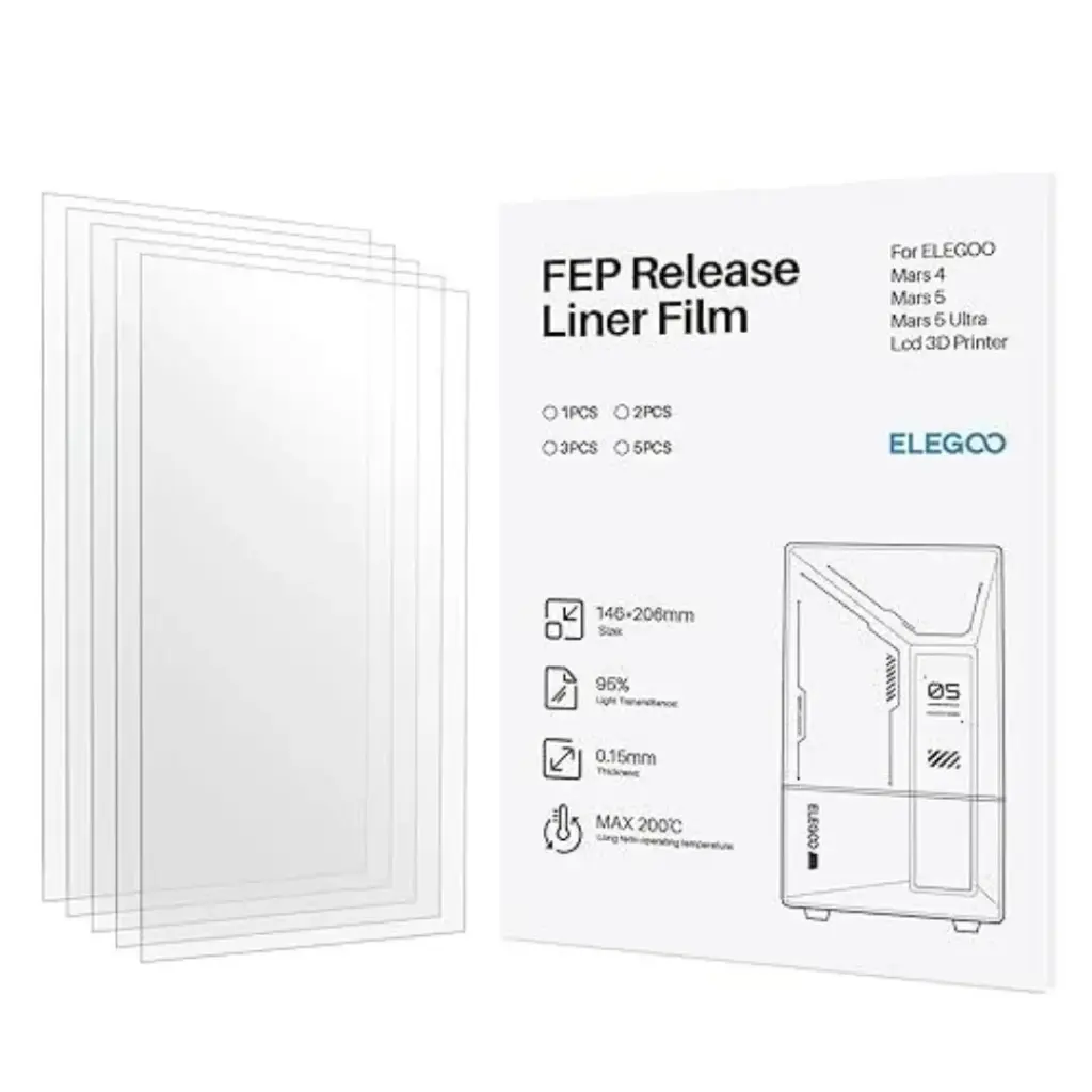 FEP Film ELEGOO – 206×146×0.15 mm – 5 piezas – Compatible con tanques de hasta 196×136 mm