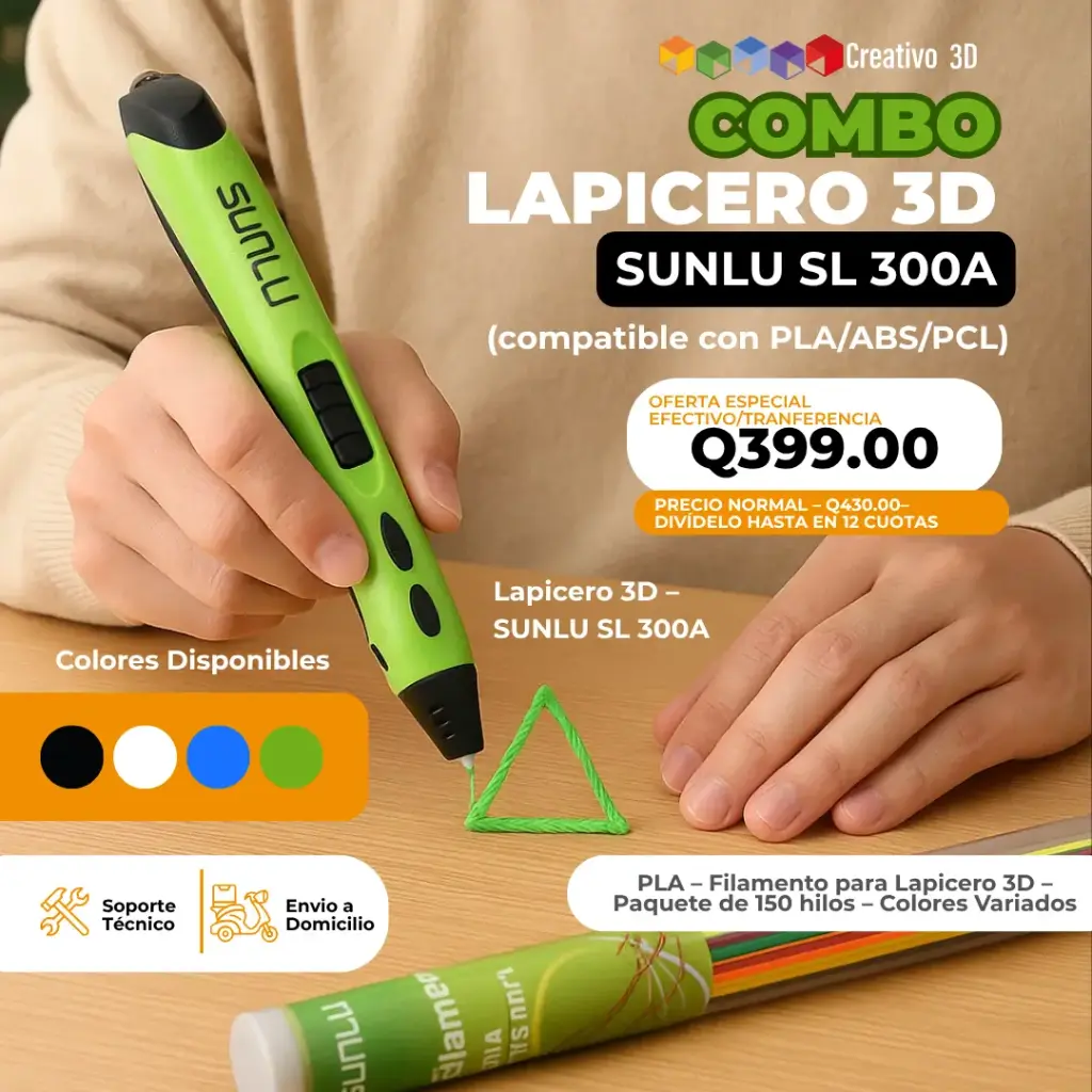 Kit de Lapicero 3D SUNLU SL 300A (PLA/ABS/PCL)- Incluye kit de colores