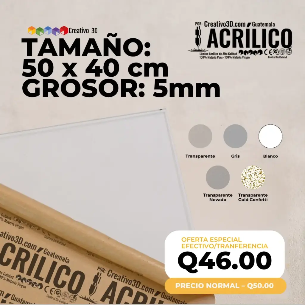 Plancha de Acrílico de 50 x 40 cm – 5mm | Acrílico Virgen en Varios Colores
