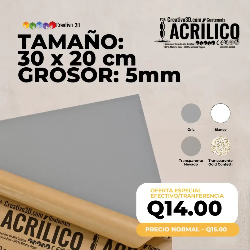 Plancha de Acrílico de 30 x 20 cm – 5mm | Acrílico Virgen en Varios Colores