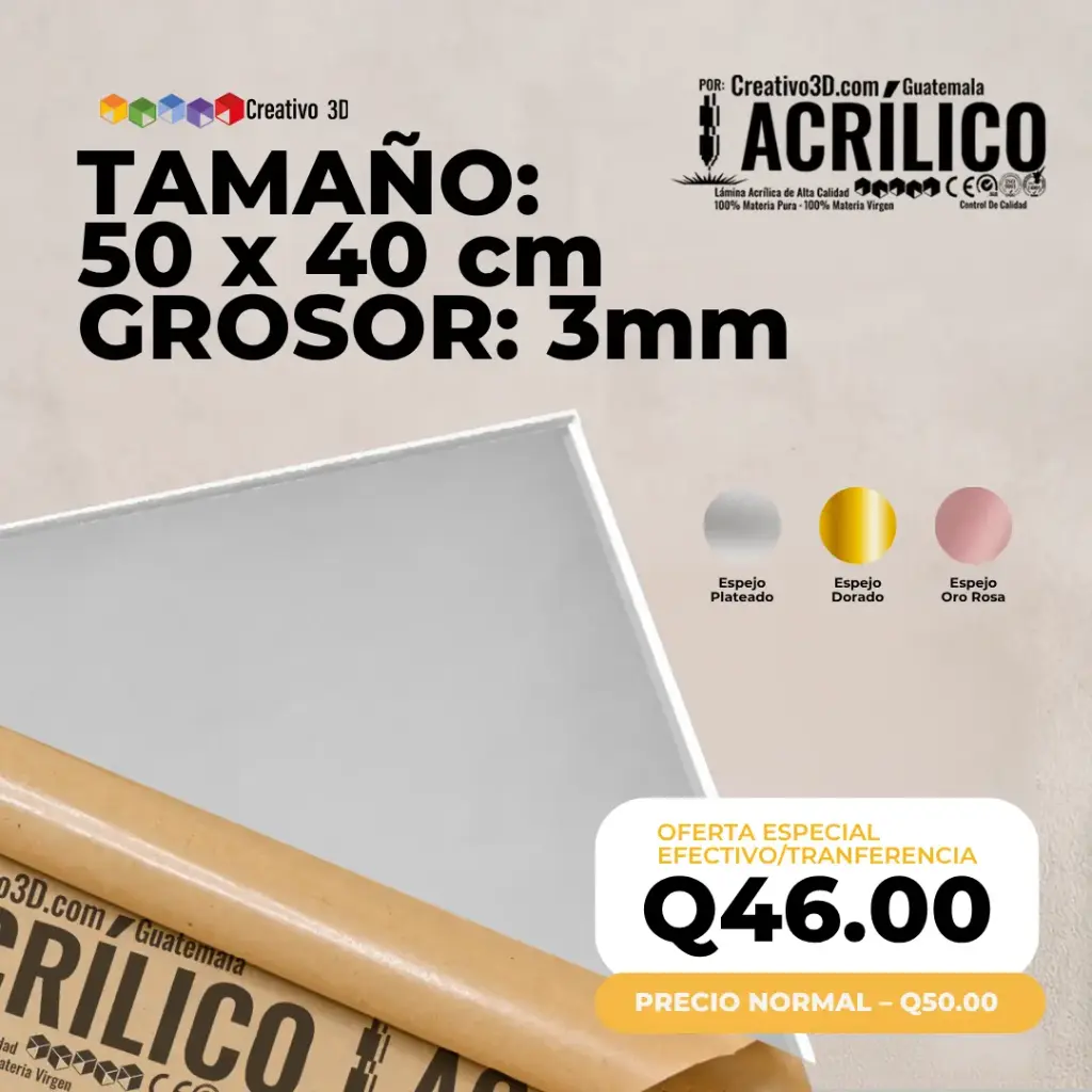 Plancha de Acrílico de 50 x 40 cm – 3mm | Acrílico Virgen en Colores Espejo