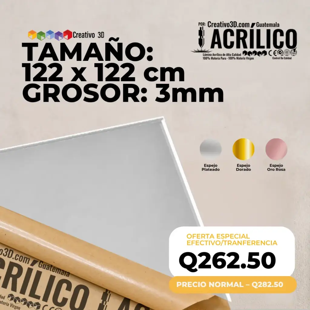 Plancha de Acrílico de 122 x 122 cm – 3mm | Acrílico Virgen en Colores Espejo