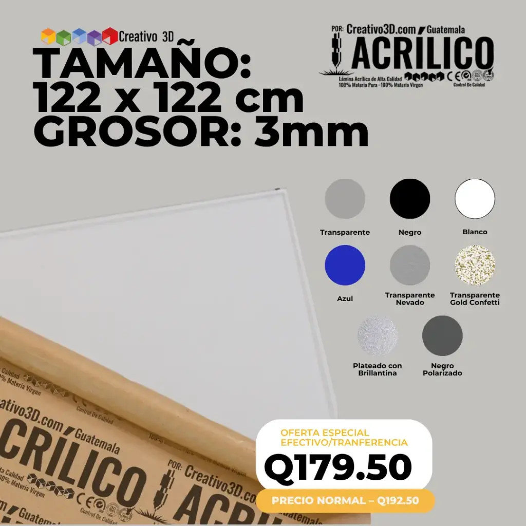 Plancha de Acrílico de 122 x 122 cm – 3mm | Acrílico Virgen en Varios Colores