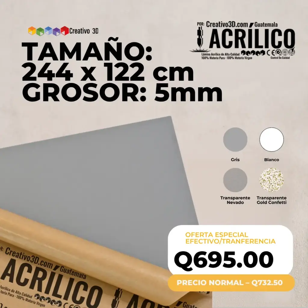 Plancha de Acrílico de 244 x 122 cm – 5mm | Acrílico Virgen en Varios Colores