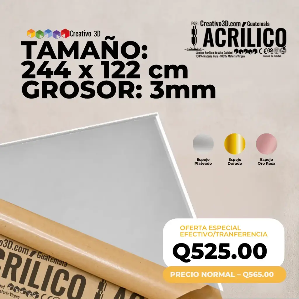 Plancha de Acrílico de 244 x 122 cm – 3mm | Acrílico Virgen en Colores Espejo