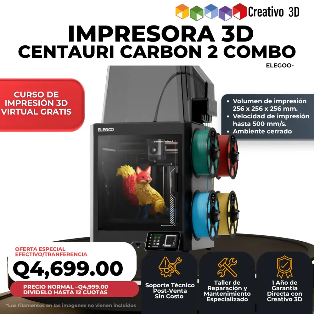 Centauri Carbon 2 Combo - Impresora 3D Multi color, Cerrada y Core XY de 500 mm/s - Elegoo