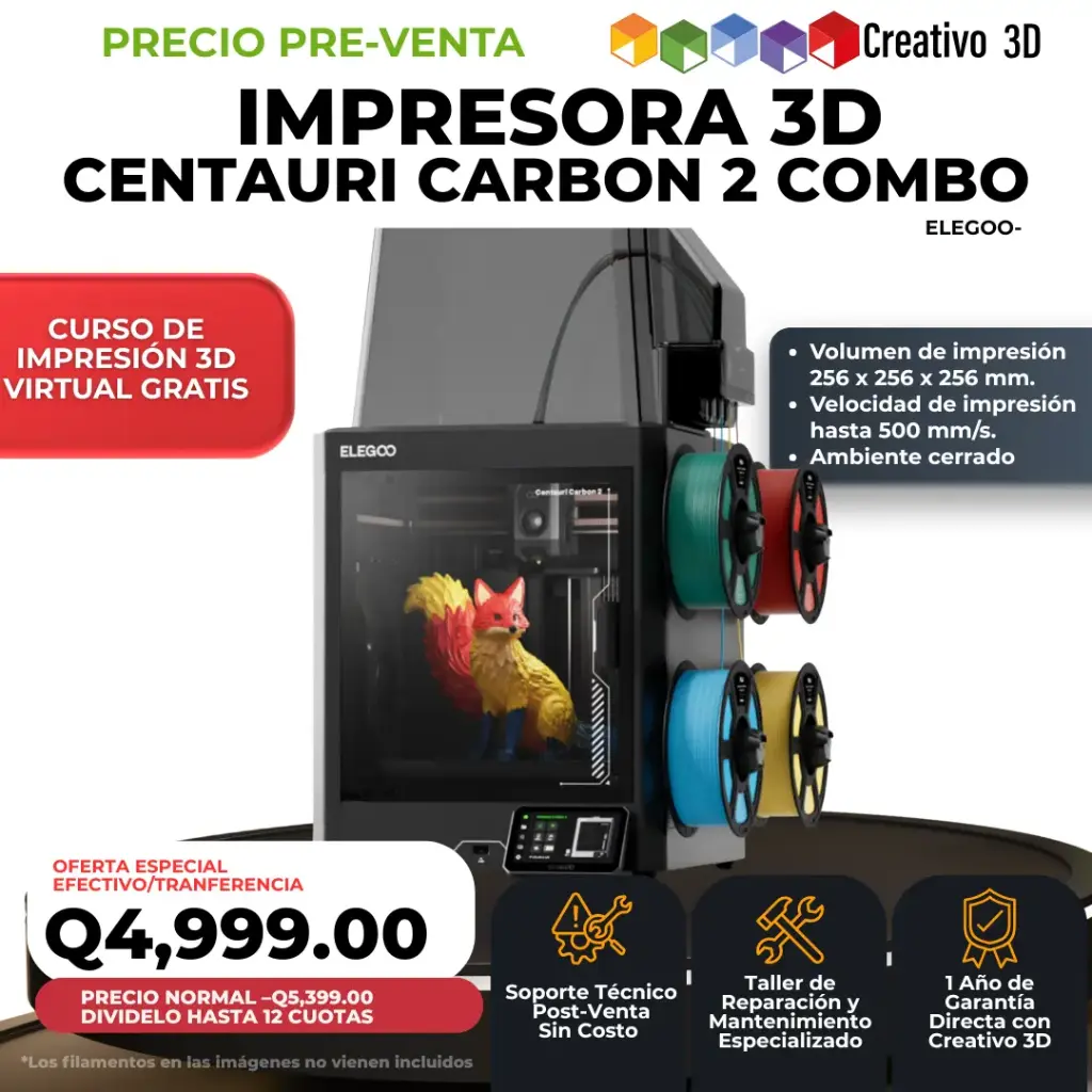 Centauri Carbon 2 Combo - Impresora 3D Multi color, Cerrada y Core XY de 500 mm/s - Elegoo
