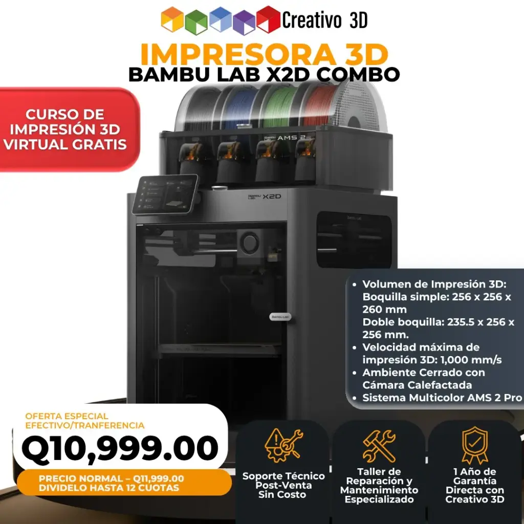 Impresora 3D Bambu Lab X2D Combo: Doble extrusión y rendimiento industrial - PRE VENTA