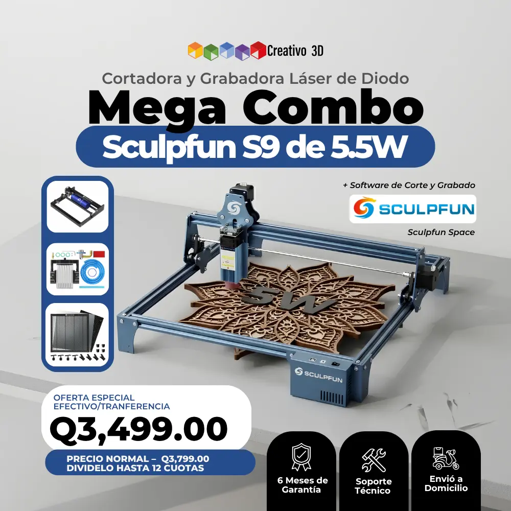 Mega Combo - Cortadora y Grabadora Láser de Diodo Sculpfun S9 de 5.5W | Creativo 3D