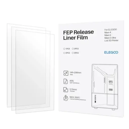 [10370] FEP Film ELEGOO – 206×146×0.15 mm – 3 piezas – Compatible con tanques de hasta 196×136 mm