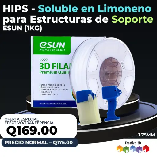 [10698] eSun Filamento HIPS – Soluble en limoneno – Ideal para Estructuras de Soporte