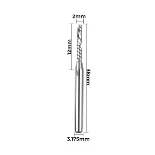 [110604382] Twotrees Fresa Espiral Izquierda de Borde Único – Vástago 3.175 mm (3.175x2x12x38mm)