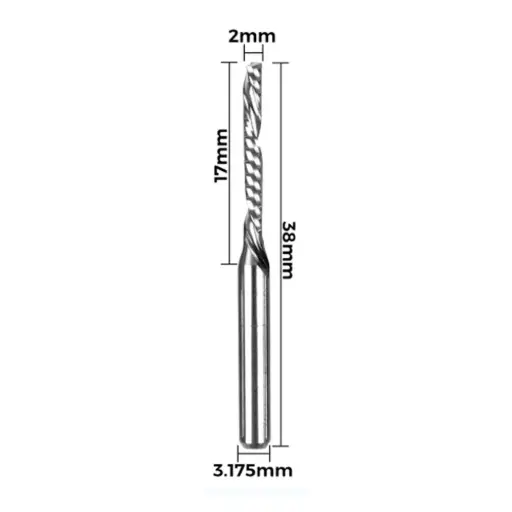 [110604383] Twotrees Fresa Espiral Izquierda de Borde Único – Vástago 3.175 mm (3.175x2x17x38mm)