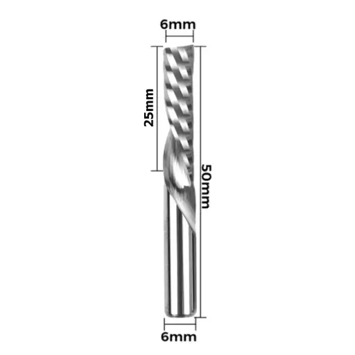[110604403] Fresa Espiral Izquierda de Un Solo Filo Twotrees – Vástago 6 mm (6x6x25x50mm)