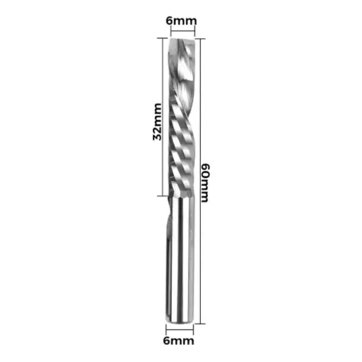 [110604404] Fresa Espiral Izquierda de Un Solo Filo Twotrees – Vástago 6 mm (6x6x32x60mm)