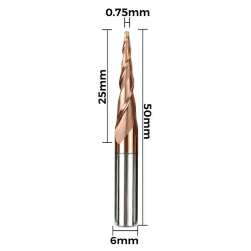 [110604395] Fresa Espiral de Punta Esférica Cónica Doble Filo Twotrees – Vástago 6 mm (6xR0.75x25x50)