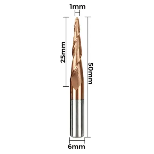 [110604396] Fresa Espiral de Punta Esférica Cónica Doble Filo Twotrees – Vástago 6 mm (6xR1.0x25x50)