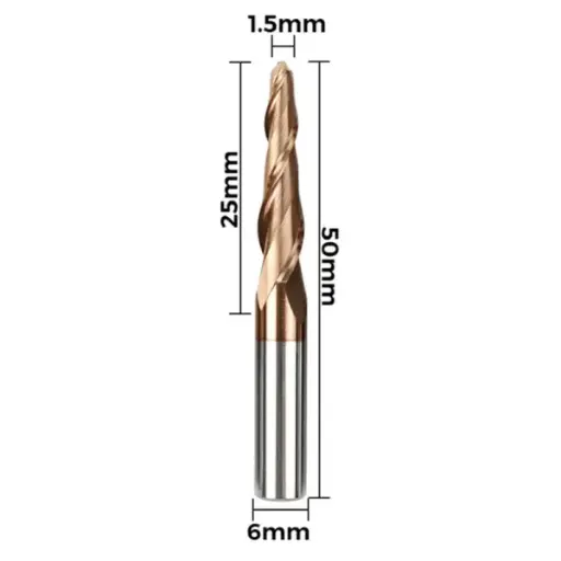 [110604397] Fresa Espiral de Punta Esférica Cónica Doble Filo Twotrees – Vástago 6 mm (6xR1.5x25x50)
