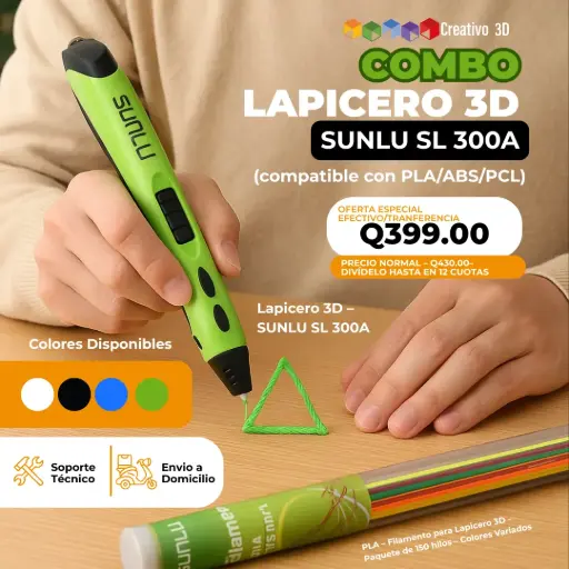 Kit de Lapicero 3D SUNLU SL 300A (PLA/ABS/PCL)- Incluye kit de colores